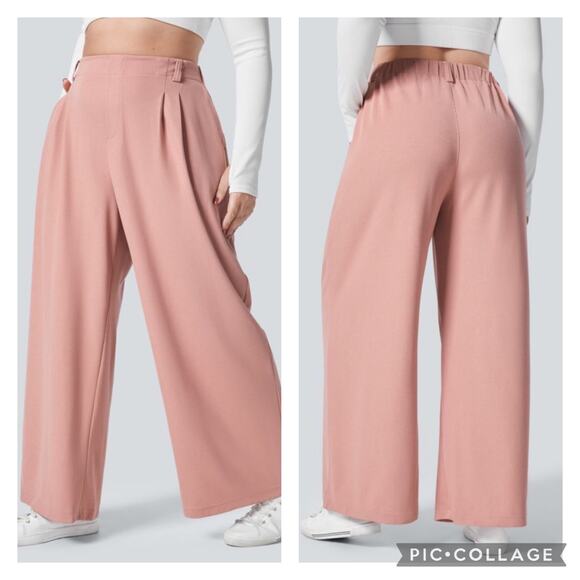 HALARA Pants - Halara Pink High Waisted Wide Leg Waffle Pants Size Large Tall